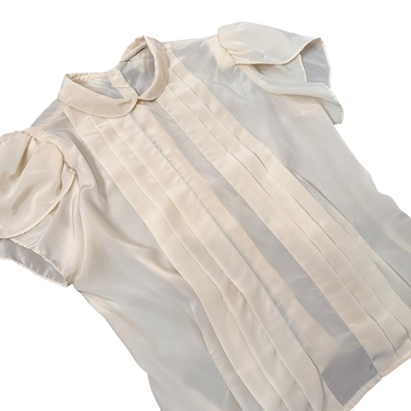 Vintage 50s ivory-cream feminine pleated button back blouse. Peter Pan collar - Picture 10 of 14